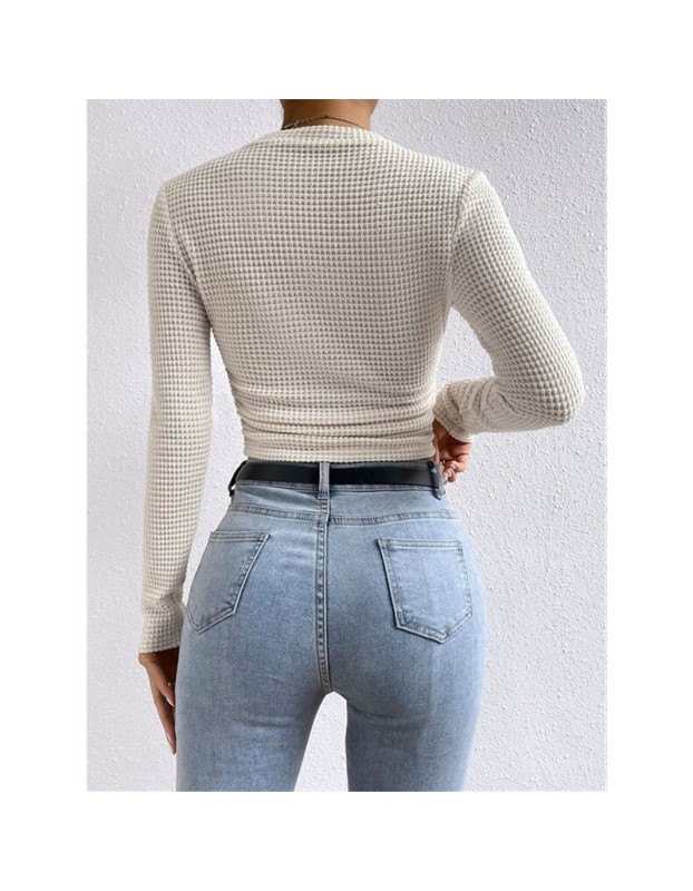 Wholesale Undershirt Slim Fit Vintage T-shirt Plaid Round T-shirts Women Pleated Top ZY1052
