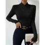 Black T-shirt Cross Collar Slim Ladies Sweater Undershirts Joker Pleated Woman T-shirt  ZY1033
