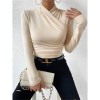 Black T-shirt Cross Collar Slim Ladies Sweater Undershirts Joker Pleated Woman T-shirt  ZY1033