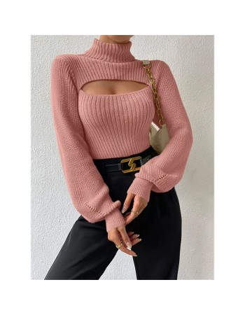 Slim Versatile Sweater Women High-necked Openwork Knitted Sexy Long-Sleeved Sweaters ZY1019