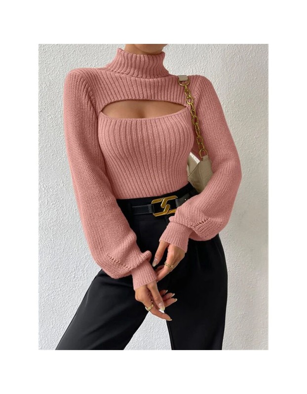 Slim Versatile Sweater Women High-necked Openwork Knitted Sexy Long-Sleeved Sweaters ZY1019