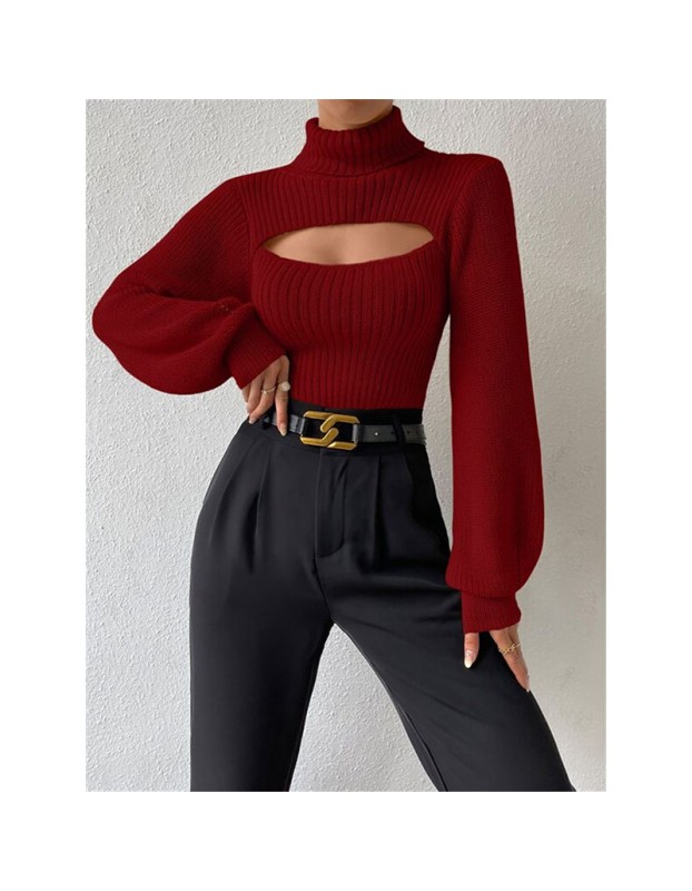 Slim Versatile Sweater Women High-necked Openwork Knitted Sexy Long-Sleeved Sweaters ZY1019