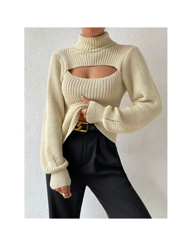 Slim Versatile Sweater Women High-necked Openwork Knitted Sexy Long-Sleeved Sweaters ZY1019