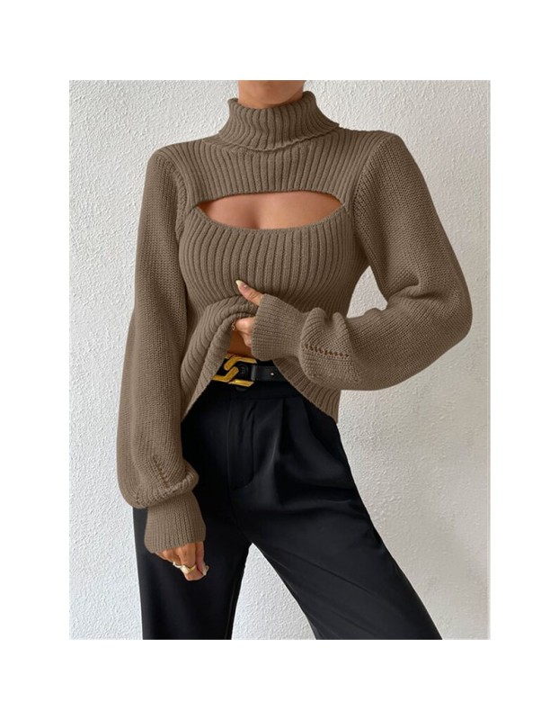 Slim Versatile Sweater Women High-necked Openwork Knitted Sexy Long-Sleeved Sweaters ZY1019