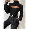 Slim Versatile Sweater Women High-necked Openwork Knitted Sexy Long-Sleeved Sweaters ZY1019