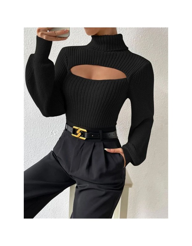 Slim Versatile Sweater Women High-necked Openwork Knitted Sexy Long-Sleeved Sweaters ZY1019