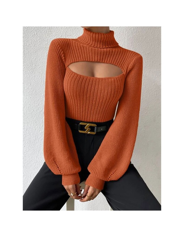 Slim Versatile Sweater Women High-necked Openwork Knitted Sexy Long-Sleeved Sweaters ZY1019