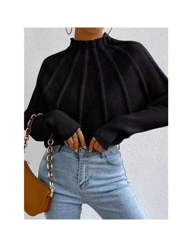Half High Necked Women's Sweater Set Solid Color Hooded Bat Sleeve Custom Sweater Outside ZY1030
