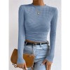 Wholesale Undershirt Slim Fit Vintage T-shirt Plaid Round T-shirts Women Pleated Top ZY1052