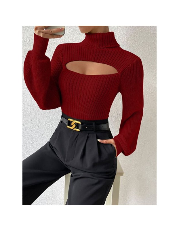 Slim Versatile Sweater Women High-necked Openwork Knitted Sexy Long-Sleeved Sweaters ZY1019
