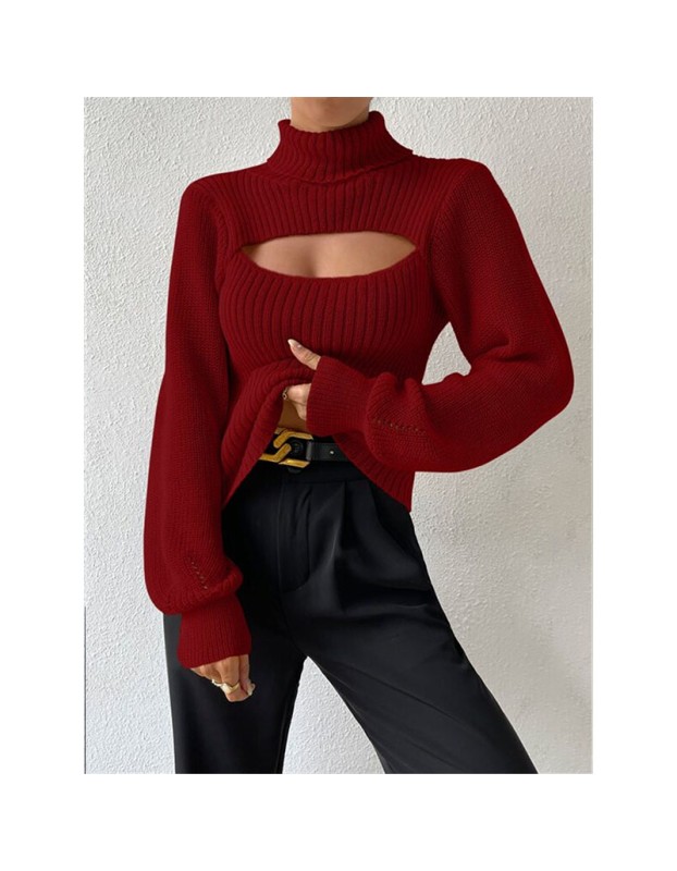 Slim Versatile Sweater Women High-necked Openwork Knitted Sexy Long-Sleeved Sweaters ZY1019