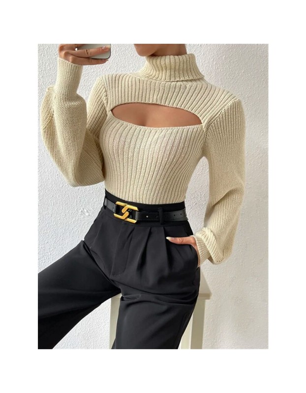 Slim Versatile Sweater Women High-necked Openwork Knitted Sexy Long-Sleeved Sweaters ZY1019