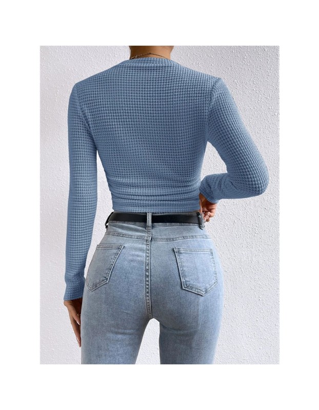 Wholesale Undershirt Slim Fit Vintage T-shirt Plaid Round T-shirts Women Pleated Top ZY1052