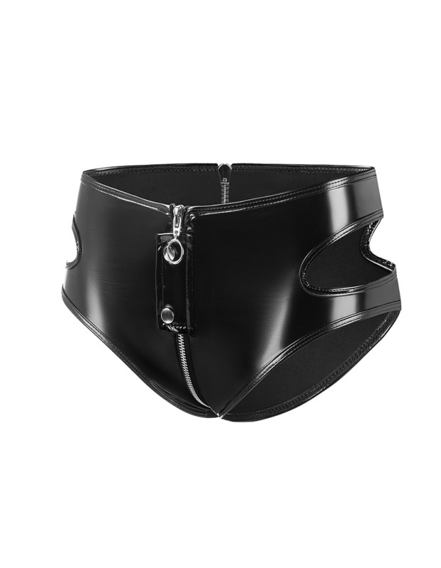 PVC Patent Leather Female Sexy Shorts Zip-up Open Sex Leather Shorts Set SX137