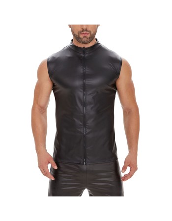 Black Men's Sexy Matte Leather Vest Shiny Leather Coats For Men Sleeveless Close-Fitting Vest SX247