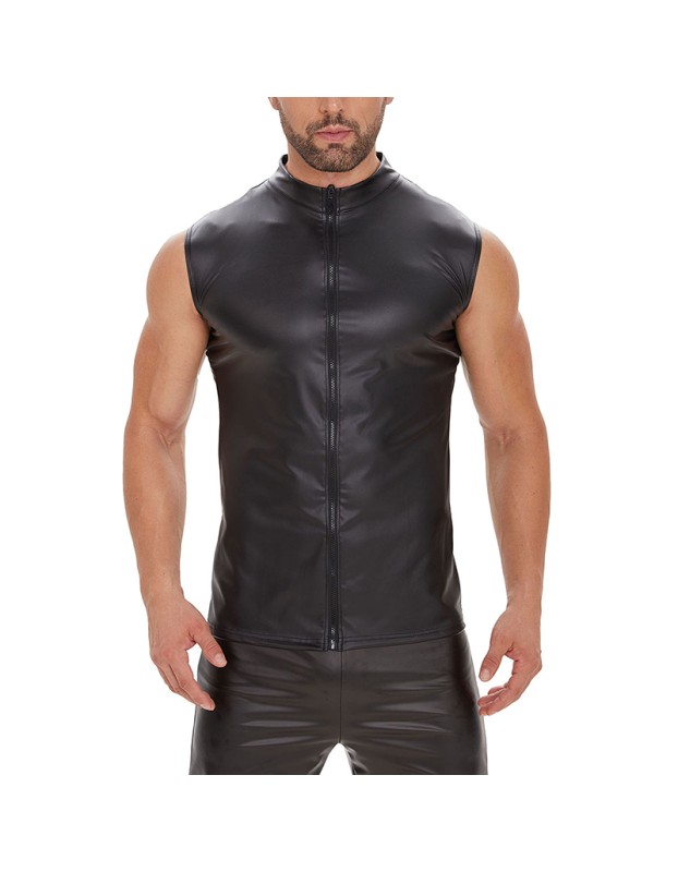 Black Men's Sexy Matte Leather Vest Shiny Leather Coats For Men Sleeveless Close-Fitting Vest SX247