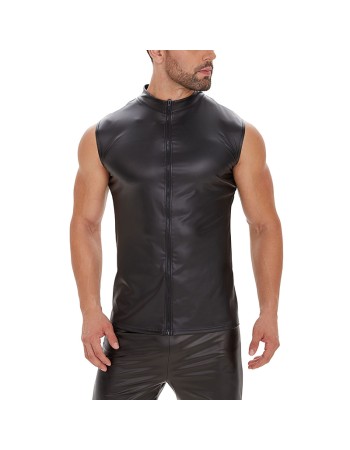 Black Men's Sexy Matte Leather Vest Shiny Leather Coats For Men Sleeveless Close-Fitting Vest SX247
