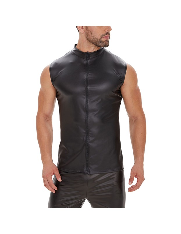 Black Men's Sexy Matte Leather Vest Shiny Leather Coats For Men Sleeveless Close-Fitting Vest SX247