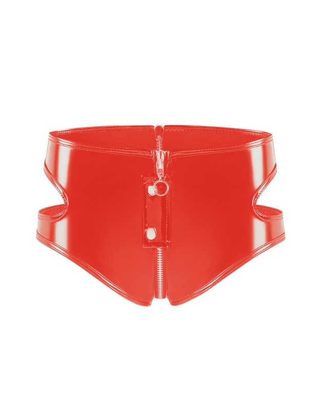 PVC Patent Leather Female Sexy Shorts Zip-up Open Sex Leather Shorts Set SX137