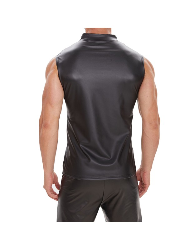 Black Men's Sexy Matte Leather Vest Shiny Leather Coats For Men Sleeveless Close-Fitting Vest SX247