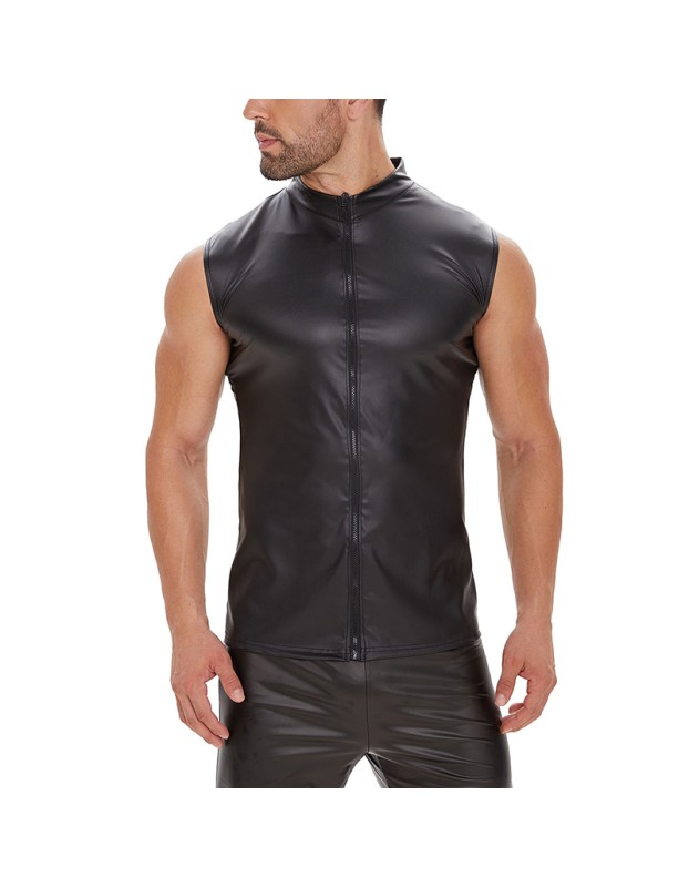 Black Men's Sexy Matte Leather Vest Shiny Leather Coats For Men Sleeveless Close-Fitting Vest SX247