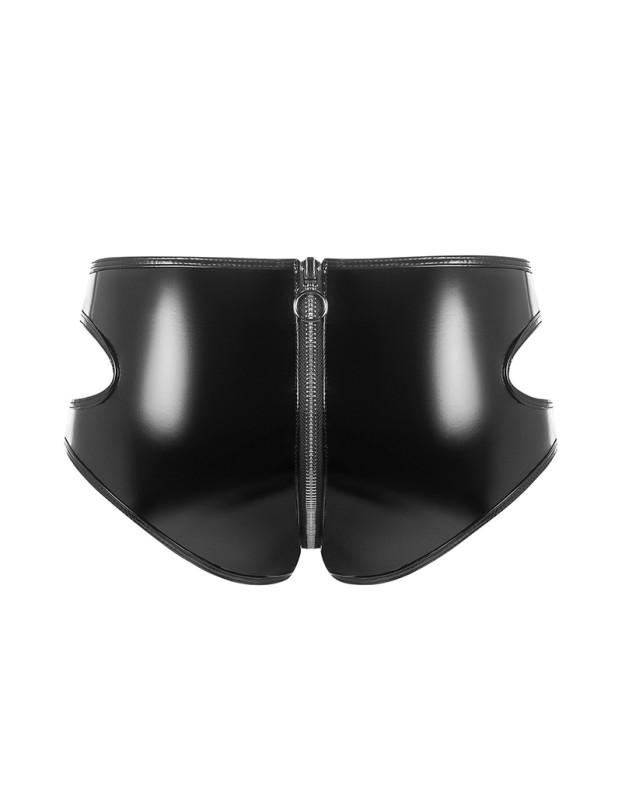 PVC Patent Leather Female Sexy Shorts Zip-up Open Sex Leather Shorts Set SX137
