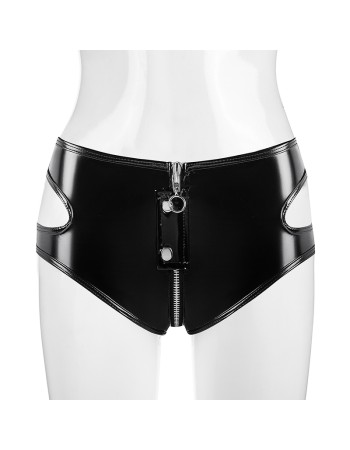 PVC Patent Leather Female Sexy Shorts Zip-up Open Sex Leather Shorts Set SX137
