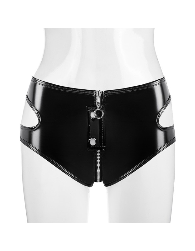 PVC Patent Leather Female Sexy Shorts Zip-up Open Sex Leather Shorts Set SX137