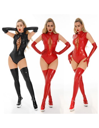 Nightclub Leather Jumpsuit For Woman Zipper Sexy Underwear Faux Leather Fetish Jumpsuit XX6890