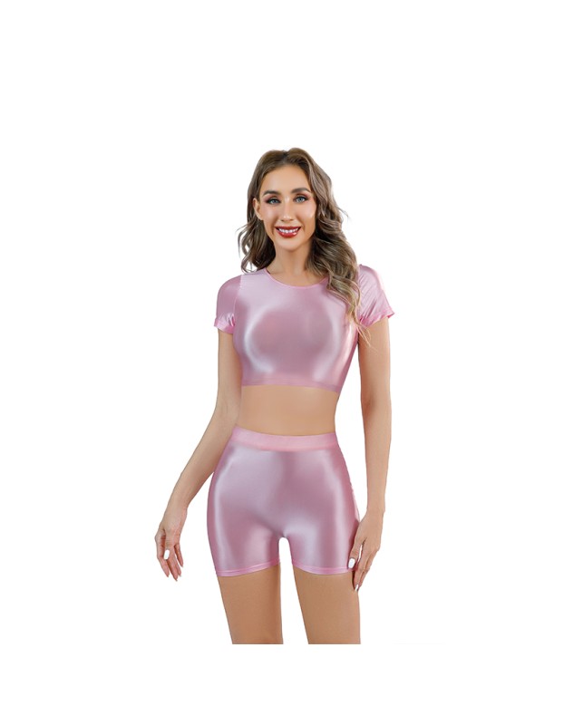 Shiny Silky Two Piece Slim Sexy Breathable Sports Yoga Clothing Leather Tights XX9027