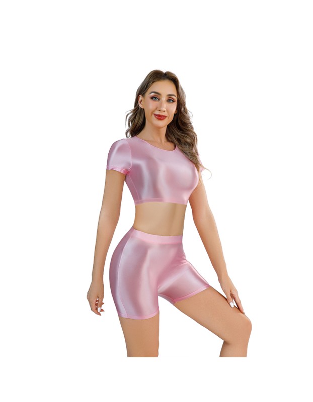 Shiny Silky Two Piece Slim Sexy Breathable Sports Yoga Clothing Leather Tights XX9027