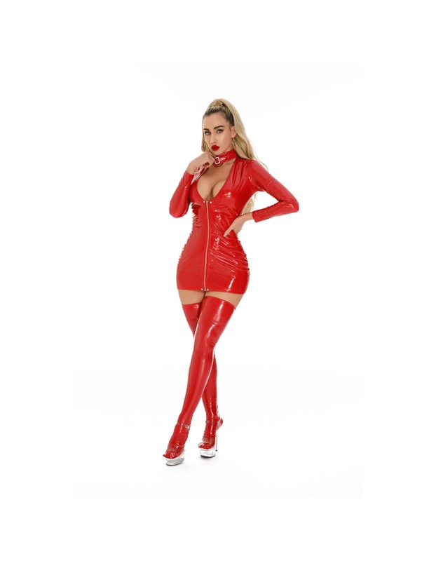 Red Leather Jumpsuit Open Crotch PU Sexy Underwear Patent Leather Nightclub Female Jumpsuit XX6892