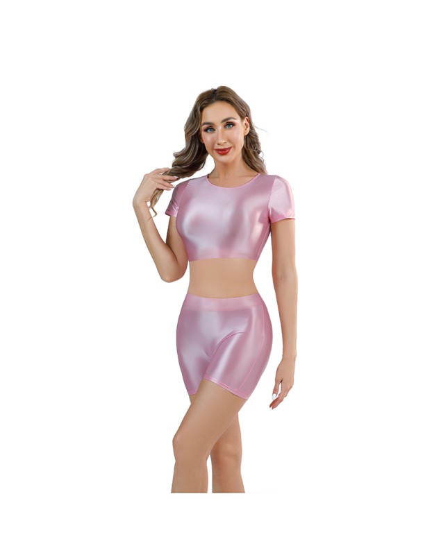 Shiny Silky Two Piece Slim Sexy Breathable Sports Yoga Clothing Leather Tights XX9027