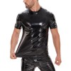 Men Body Shaper Slimming Vest Mirror Leather Bright Training Vest Short Sleeve Crew Neck SX263