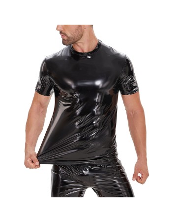 Men Body Shaper Slimming Vest Mirror Leather Bright Training Vest Short Sleeve Crew Neck SX263