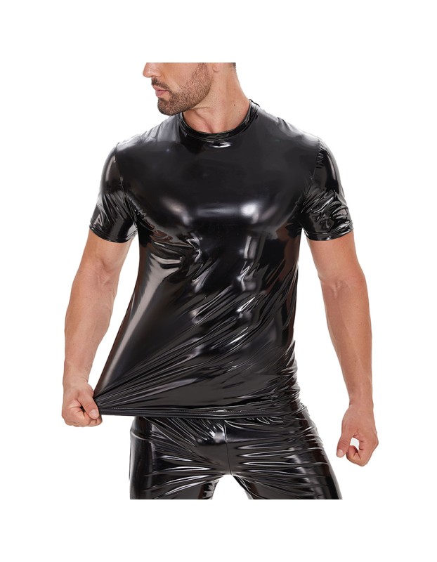 Men Body Shaper Slimming Vest Mirror Leather Bright Training Vest Short Sleeve Crew Neck SX263