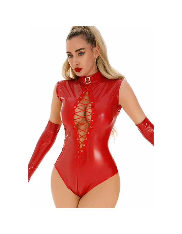 Nightclub Leather Jumpsuit For Woman Zipper Sexy Underwear Faux Leather Fetish Jumpsuit XX6890
