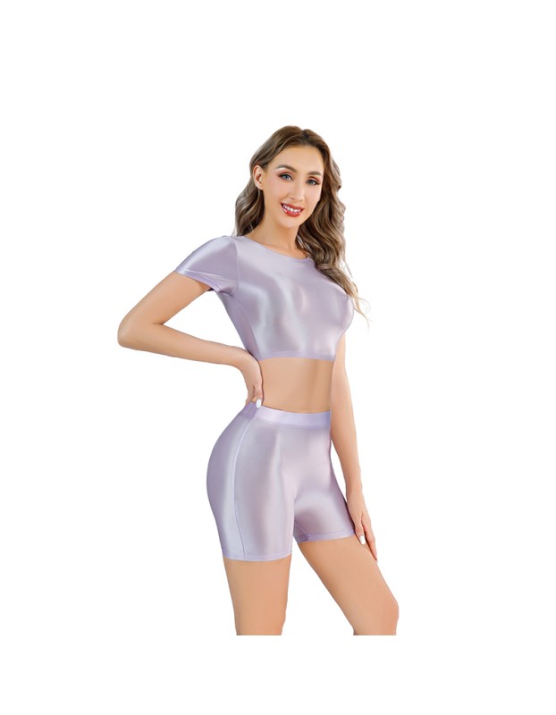 Shiny Silky Two Piece Slim Sexy Breathable Sports Yoga Clothing Leather Tights XX9027