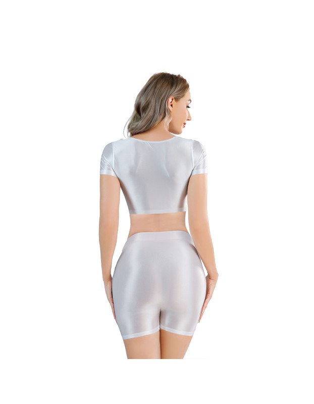 Shiny Silky Two Piece Slim Sexy Breathable Sports Yoga Clothing Leather Tights XX9027