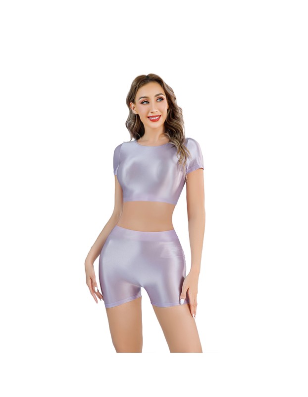 Shiny Silky Two Piece Slim Sexy Breathable Sports Yoga Clothing Leather Tights XX9027