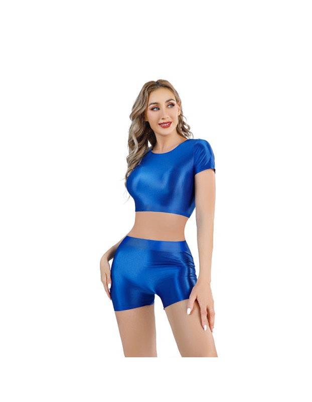 Shiny Silky Two Piece Slim Sexy Breathable Sports Yoga Clothing Leather Tights XX9027