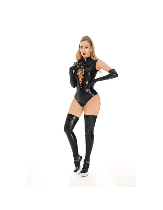 Nightclub Leather Jumpsuit For Woman Zipper Sexy Underwear Faux Leather Fetish Jumpsuit XX6890