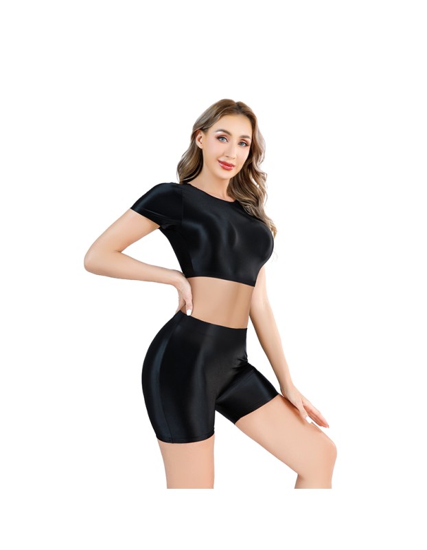 Shiny Silky Two Piece Slim Sexy Breathable Sports Yoga Clothing Leather Tights XX9027