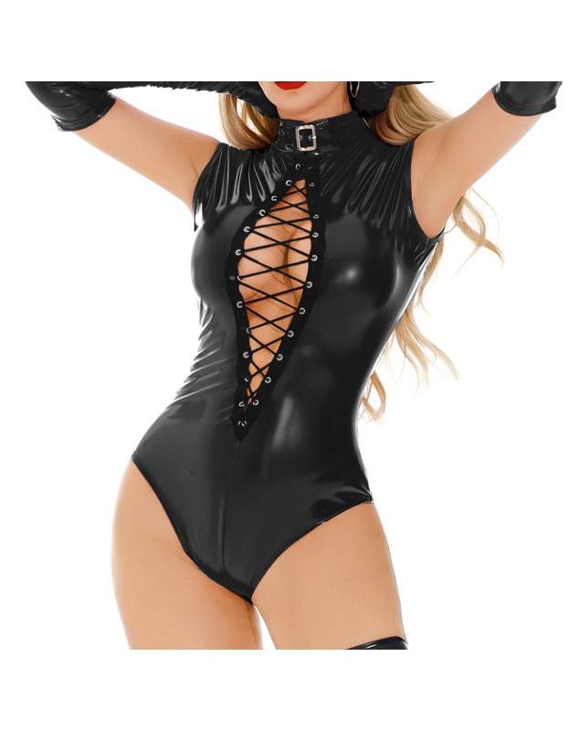 Nightclub Leather Jumpsuit For Woman Zipper Sexy Underwear Faux Leather Fetish Jumpsuit XX6890