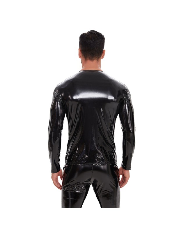 Men's Jacket PVC High Highlight Patent Leather Sexy Slim-Fit Long Sleeve PU T-shirt SX250