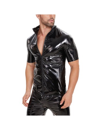 Zipper Short Sleeve Jacket Men's PVC Bright Patent Leather Coat Sexy Slim Leather Coat SX251