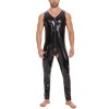 Plus Size Zipper Men's PVC Bright Leather Sexy Open Slim Bodysuit Sleeveless Vest Jumpsuit SX255