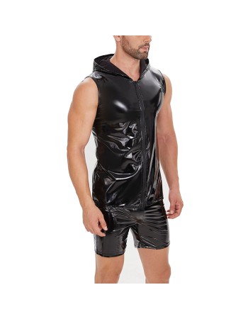 Bright Leather Hooded Coat Zipper Leather Vest Sleeveless Vest Men's Mirror Leather Vest SX259