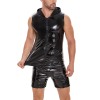 Bright Leather Hooded Coat Zipper Leather Vest Sleeveless Vest Men's Mirror Leather Vest SX259