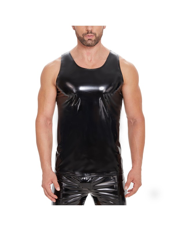 Sexy Black Vest Men's Sexy PVC Bright Leather Vest Mirror Bright Close-Fitting Leather T-Shirt SX246